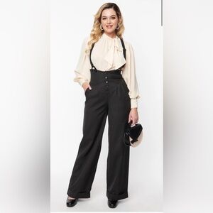 Unique Vintage 1930s Black Thelma Suspender Pants - L-10/12
